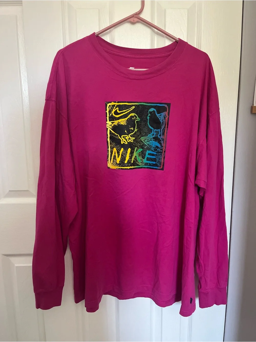 Nike Magenta Long-Sleeve Tee with Colorful Bird Box Logo